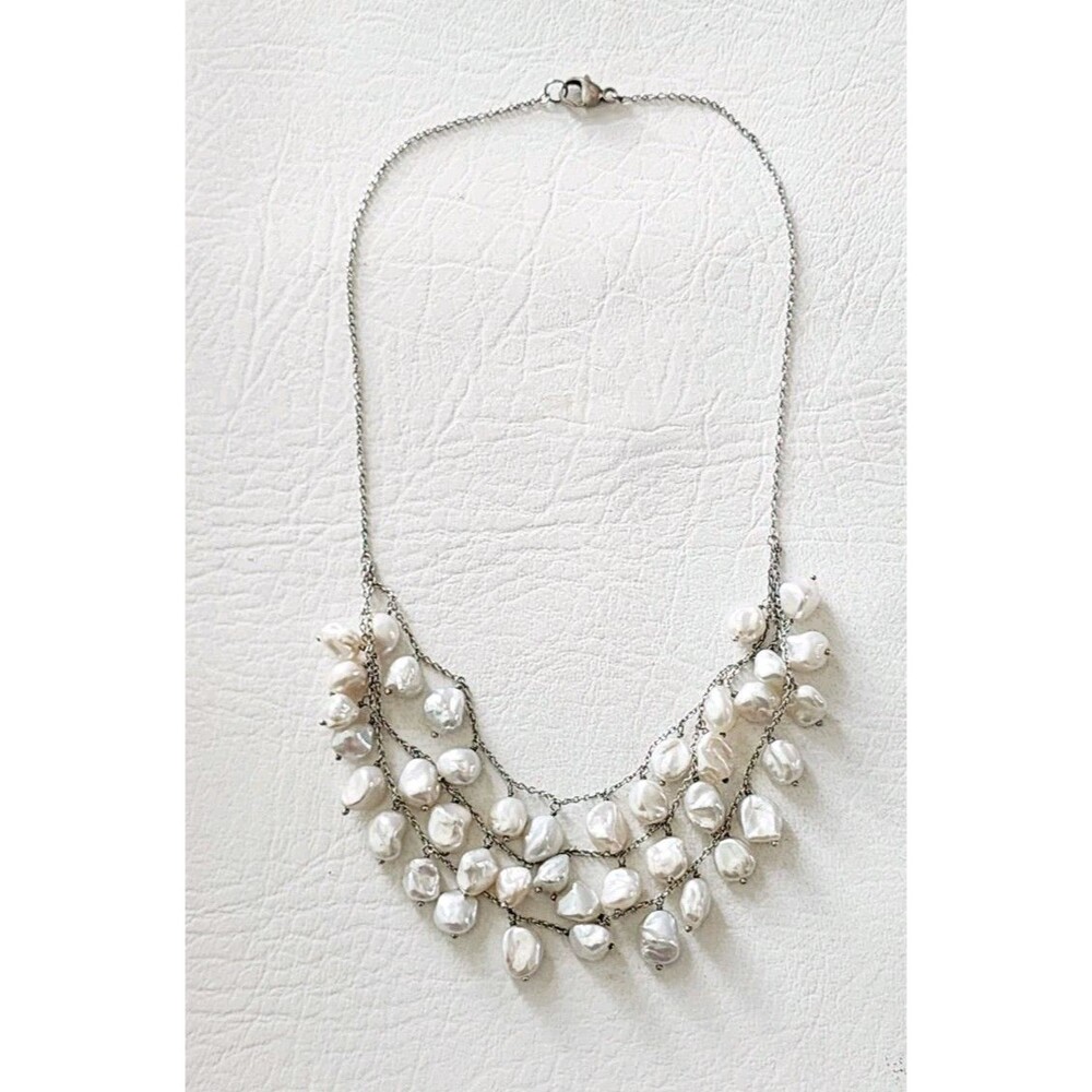 HONORA 925 STERLING SILVER PEARL BIB CHAIN NECKLACE